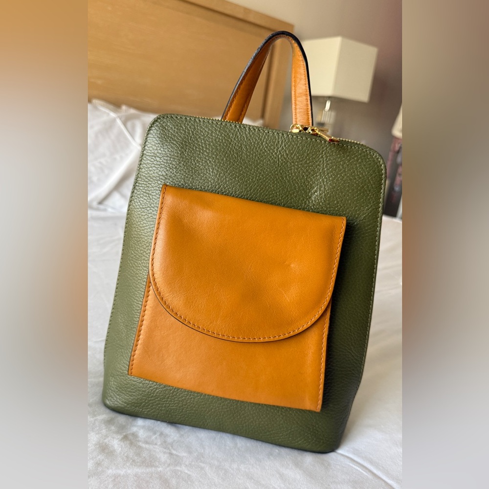 Divina Firenze  in ITALY  Green and Tan Leather Backpack